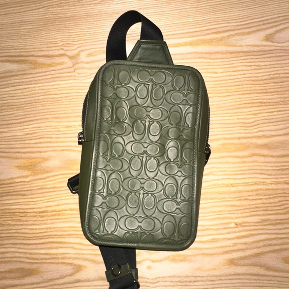 Coach Sullivan Signature Leather Adjustable Crossbody Bag Dark Shamrock Green - Picture 7 of 7